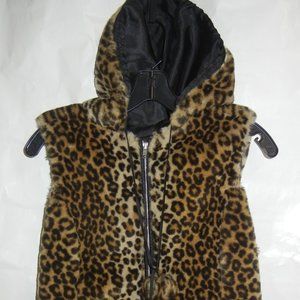 Nine West Animal Print Sleeveless Vest with Hoodie -- Size S